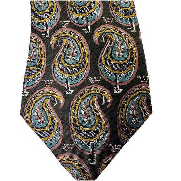 EMPORIO ARMANI GORGEOUS GREEN PAISLEY SILK TIE ITALY 4 x 58.5 DESIGNER LUXURY - Picture 2 of 4